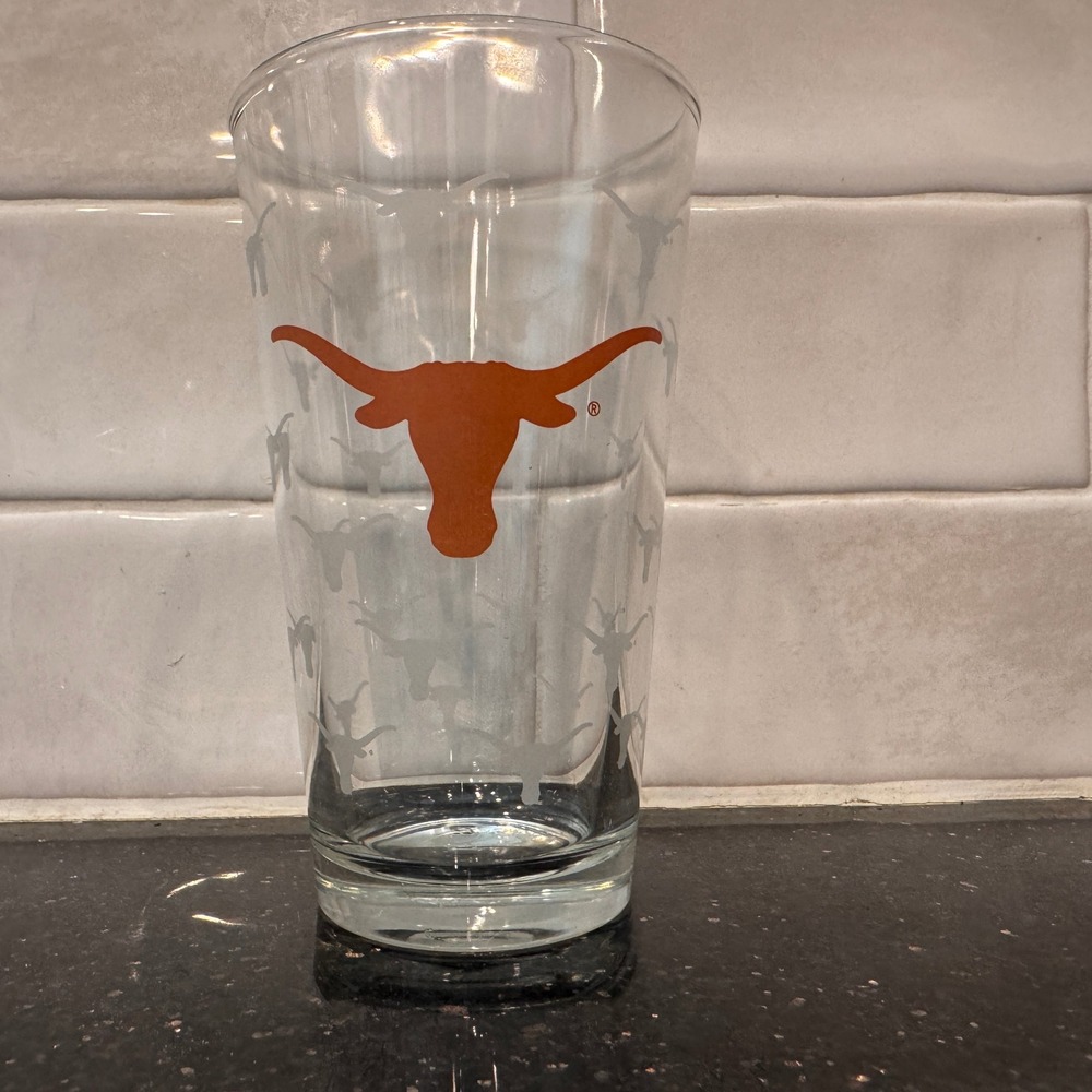 University of Texas Longhorns Pint Glass Burnt Orange Frosted Logo Barware 16oz
